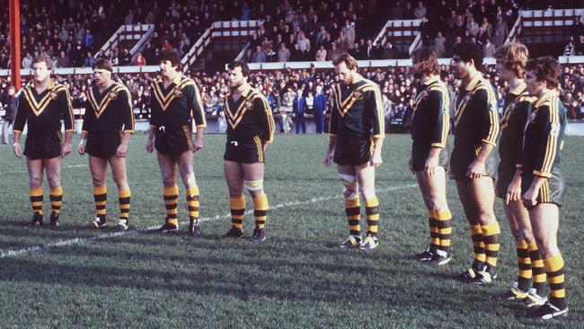 The 1982 Kangaroos Invincibles before a Test match against Great Britain. Picture: NRL Photos