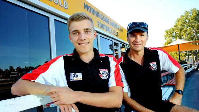 Morningside AFL Footballer Isaiah Edwards with his father and former player Craig - Picture: Richard Walker