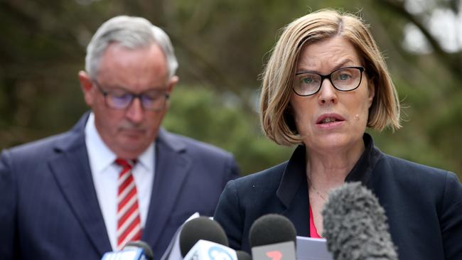 Minister Brad Hazzard, pictured with Dr Kerry Chant, has urged anyone attending large events on the weekend to treat “everyone else as if they have COVID”. Picture: NCA NewsWire / Damian Shaw