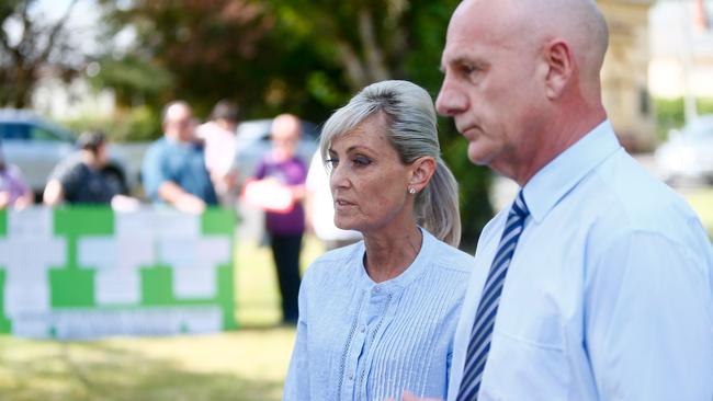 Premier Peter Gutwein and Attorney General Elise Archer met with Westbury residents today ahead of a community consultation meeting around the Government's preferred northern prison site. Picture: PATRICK GEE