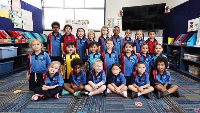 My First Year 2025 – Woree State School Prep Class B. From back row: Angel, Davina, Alisha, Alakai, Alicandra, Zavanis, Zoey, Alynah, Petelo. Kehlani, Marco, Caiden, Jordyn, Ivy, Niesha, Rayleen. Emerson, Zeblona, Ophelia, Ariella, Kairo, Alfred. Picture: Brendan Radke