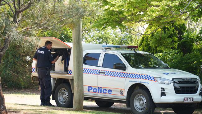 Police at the scene of the Trousdell Court incident where a 68-year-old man was allegedly attacked with a tomahawk.