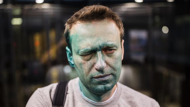 Late Russian opposition figure Alexei Navalny was partially blinded when he was splashed with green paint in 2017. Picture: Evgeny Feldman