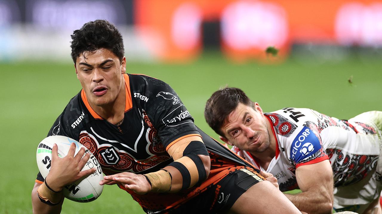 Tommy Talau didn’t feature in 2022 but has re-signed with the Tigers for 2023. Picture: Getty Images.