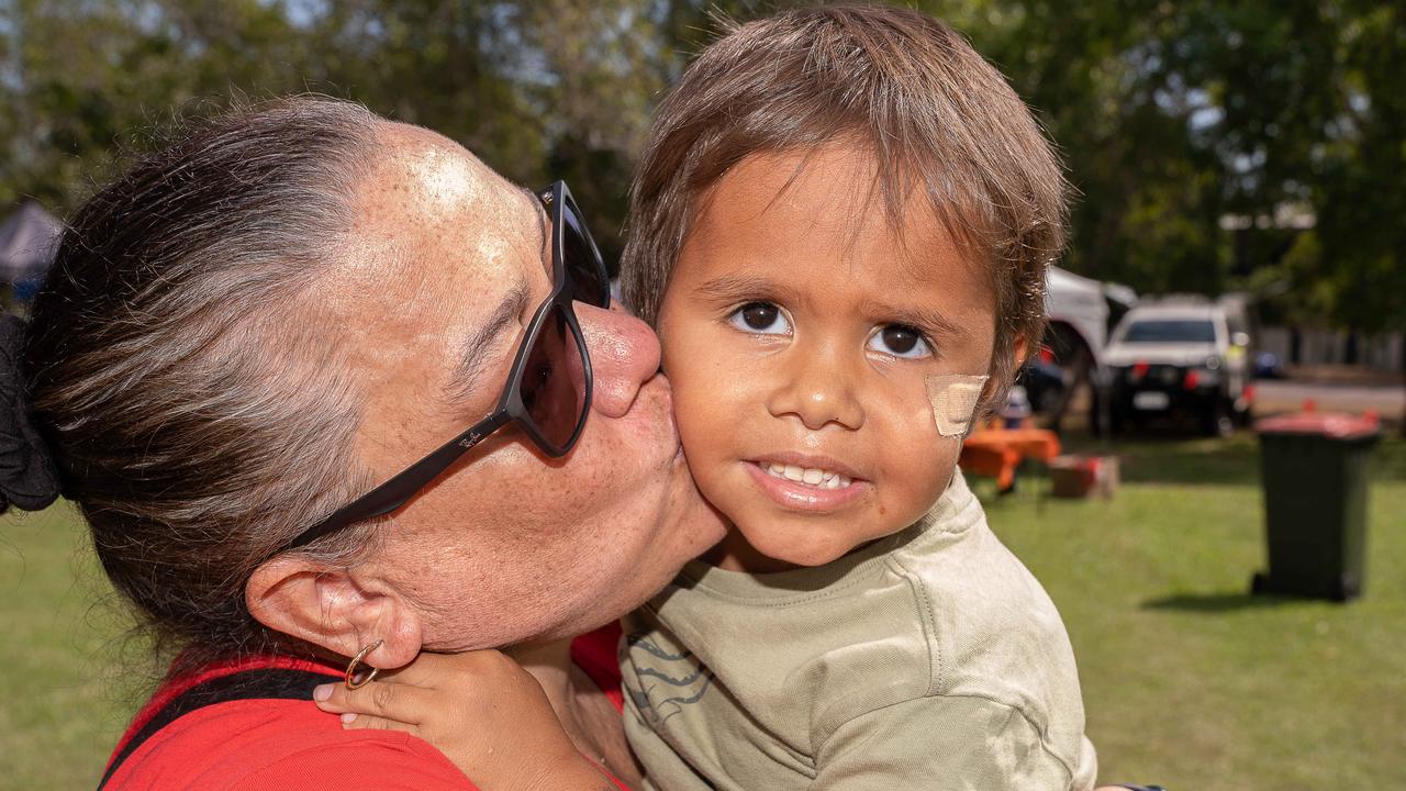 Lee Rosas and Jermaine Burbur at the Charles Darwin University Darwin NAIDOC Family Fun Day at University Pirates Rugby Union Oval, Casuarina. Picture: Pema Tamang Pakhrin