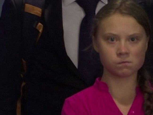 Greta Thunberg was not amused as Donald Trump completely blanked her. Picture: YouTube