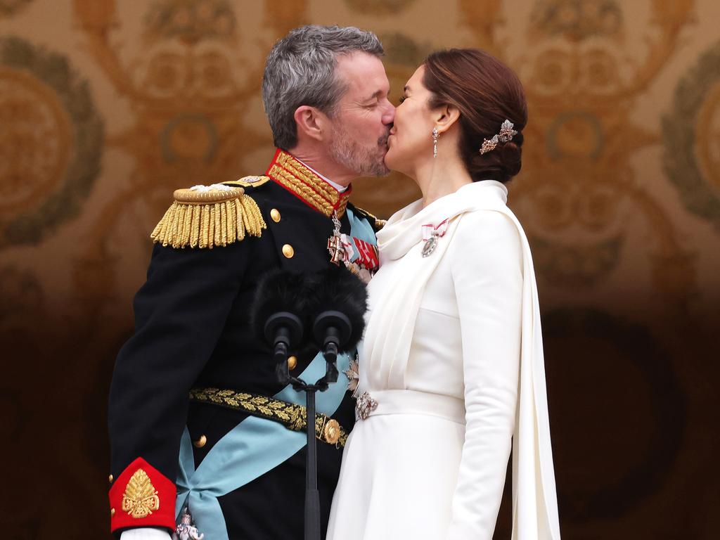 King Frederik X of Denmark shares a tender moment with Queen Mary post-proclamation at Christiansborg Palace, succeeding Queen Margrethe II’s 51-year reign. Picture: Sean Gallup/Getty Images