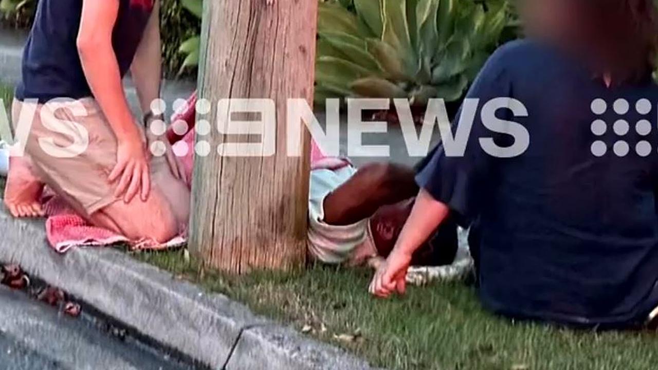 The scene after Brisbane Broncos player Ezra Mam was involved in a two-vehicle traffic crash at Bardon, 18 October 2024. Photo: 9 News.