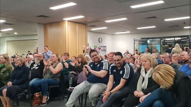 Packed public gallery at the Tea Tree Gully Council meeting, which voted against selling the reserve to Kaufland. Picture: Colin James