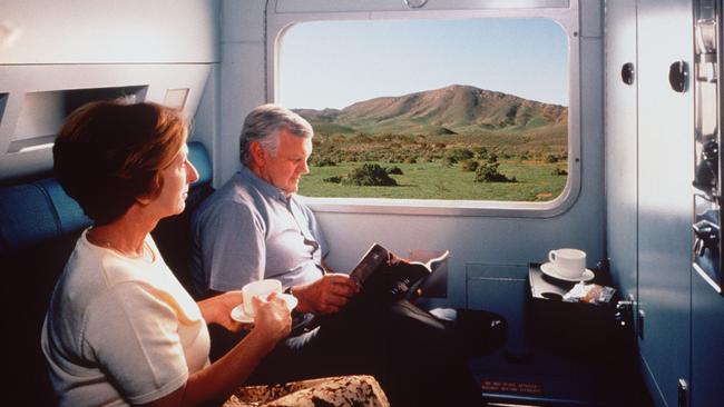 Passengers ride the Overland service from Adelaide-Melbourne, May 2000.