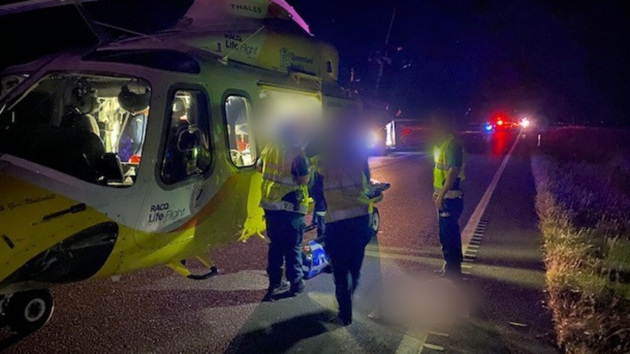 One man is feared dead and others have been left injured following a horror crash on the Warrego Highway. Picture: RACQ LifeFlight Rescue