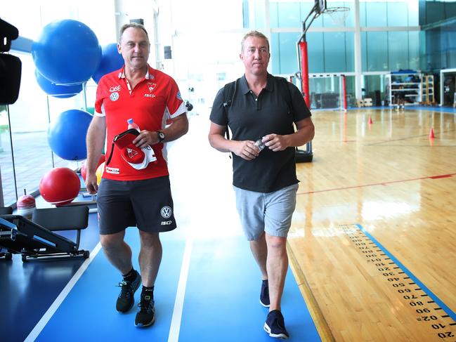 Swans coach John Longmire and Roosters coach Trent Robinson check out the Aspetar Centre of Excellence, a sports medical facility in Doha, Qatar. Picture: Phil Hillyard