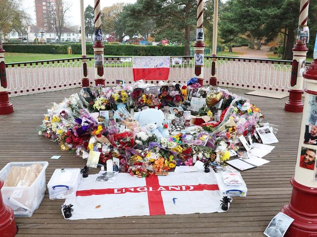 Flowers and tributes for Payne are seen in the bandstand of West Park after being relocated from the city centre by council workers on November 13, 2024 in Wolverhampton, England. Picture: Cameron Smith/Getty Images