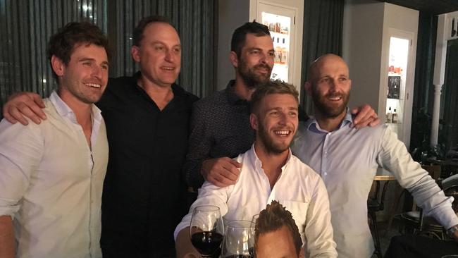 Sydney coach John Longmire with the club’s retiring greats – Nick Smith, Heath Grundy, Jarrad McVeigh and Kieren Jack.