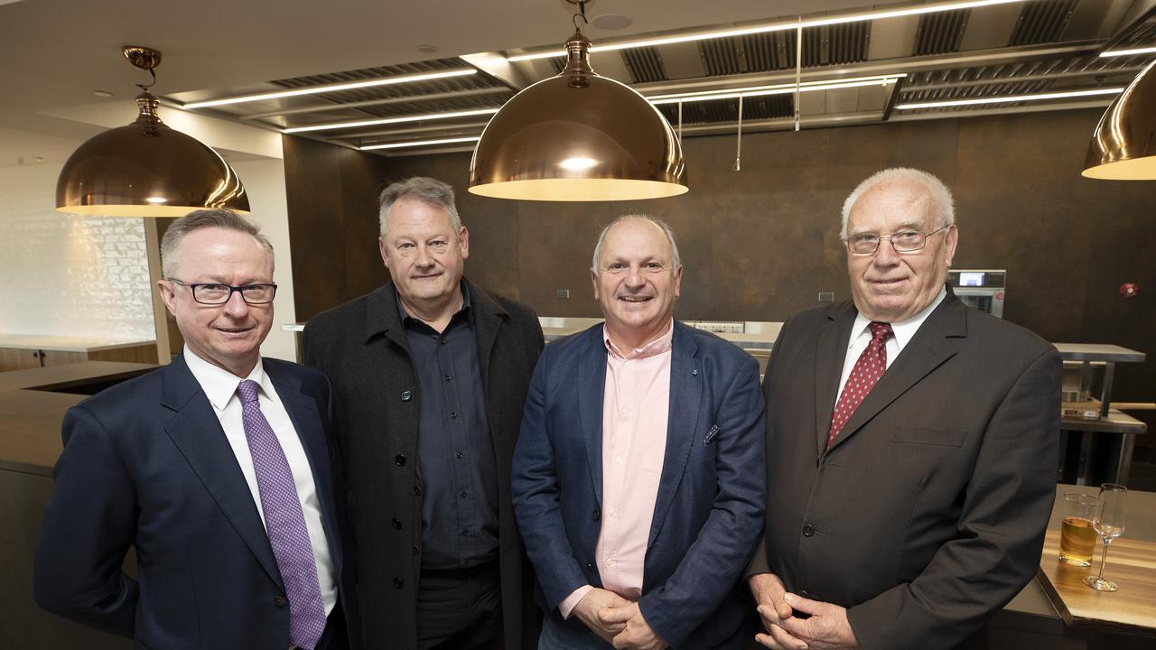 (L-R) Donald Jamieson, Mark Saxby, Marti Zucco and Emmanuel Kalis during the opening of the Crowne Plaza Hotel at Hobart. Picture Chris Kidd