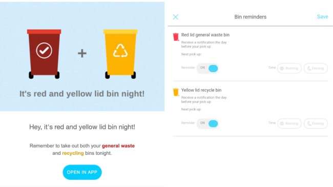 The app sends you a reminder about which bin to put out. Image: Supplied