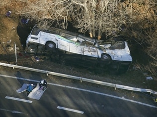 At least 13 tourists are feared dead after a tourist bus plunged off a road in central Japan.
