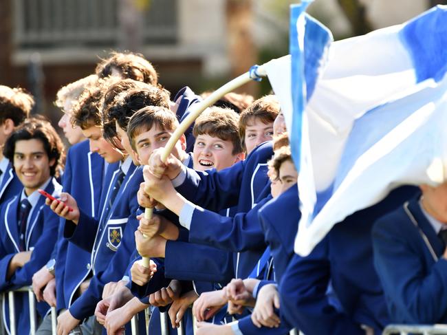 College Football Grand Final - St Peters College v Prince Alfred College photographed at Kent Town, Adelaide on Saturday the 25th of August 2018.  St Peter's supporter - Max Henrey(AAP/ Keryn Stevens)