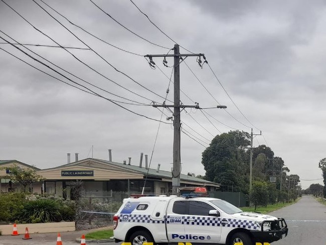 A crime scene was declared on Reid St, Ardeer after reports of multiple gunshots. Picture: Melbourne West Imagery