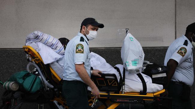 A patient is wheeled into New York’s Maimonides Medical Centre. Picture: AFP