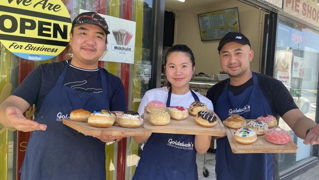 Goldelucks' Andy Kham, Sophia Sheng and Harry Seng at the family-owned bakeshop in Croydon South. Picture: Kiel Egging.