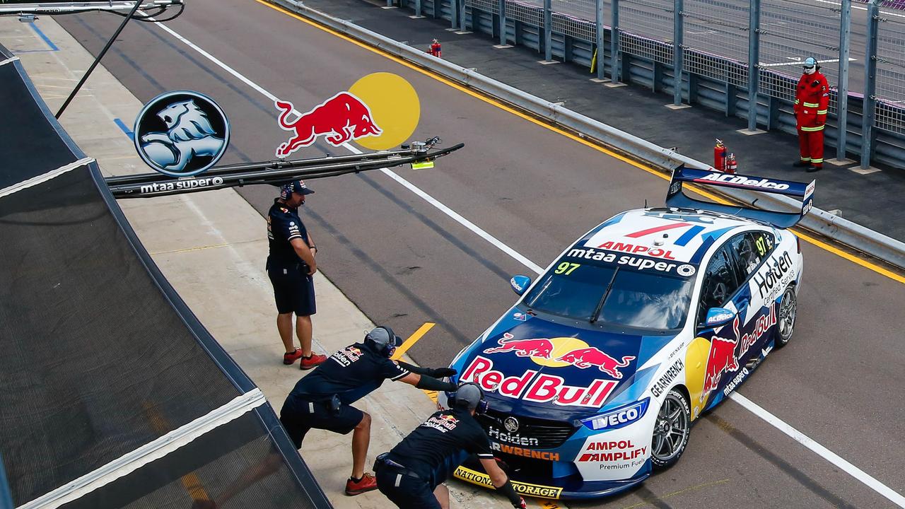 Pitlane action at the Darwin Supercars at Hidden Valley. Picture: GLENN CAMPBELL