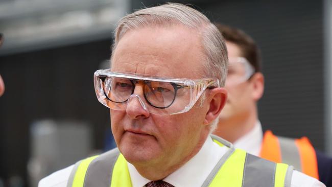 BRISBANE, AUSTRALIA - NewsWire Photos APRIL 2, 2024: Prime Minister Anthony Albanese during a visit to the Rheinmetall factory in Ipswich. Picture: NCA NewsWire/Tertius Pickard