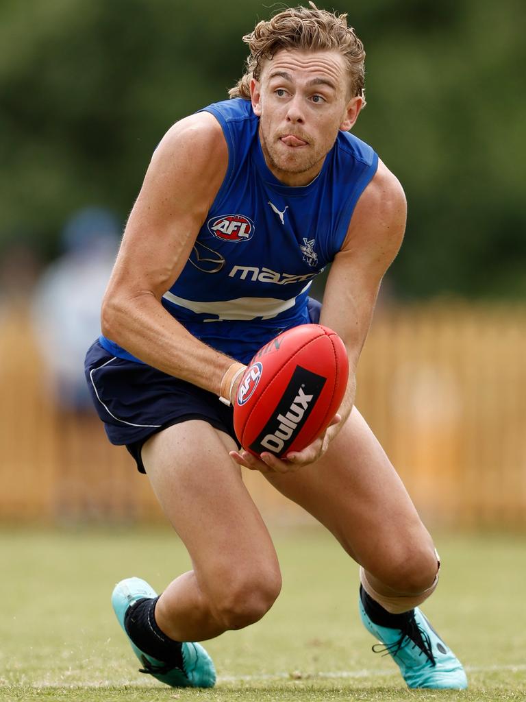 Hugh Greenwood in 2024 training with the Kangaroos. (Photo by Michael Willson/AFL Photos via Getty Images)