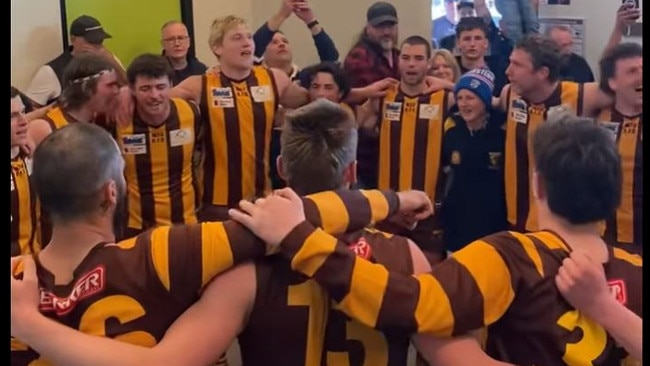 Woodend-Hesket celebrates its win over Kyneton.