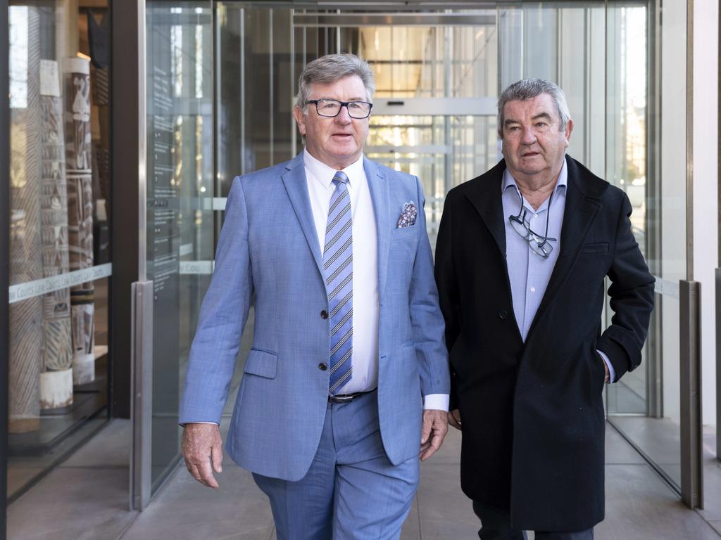 Steve Barrett pictured with his brother Peter arrive to hear the charge will finally be dropped after five years. Picture: NCA NewsWIRE, Monique Harmer.