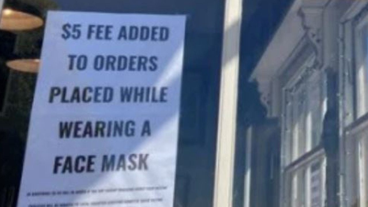 A cafe in Mendocino, California wants to charge customers $5 for wearing a face mask. Picture: NBC