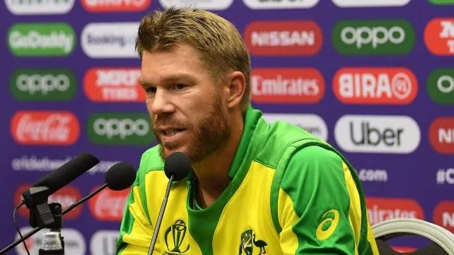 David Warner speaks to the media following his star performance against Pakistan. Picture: Getty Images