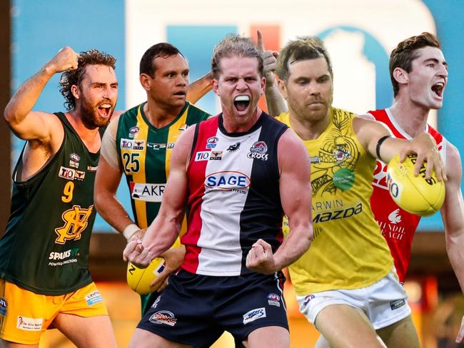 Dylan Landt, Steven Motlop, Jed Anderson, Brodie Filo and Scott Carlin in the 2023-24 NTFL season. Picture: AFLNT Media