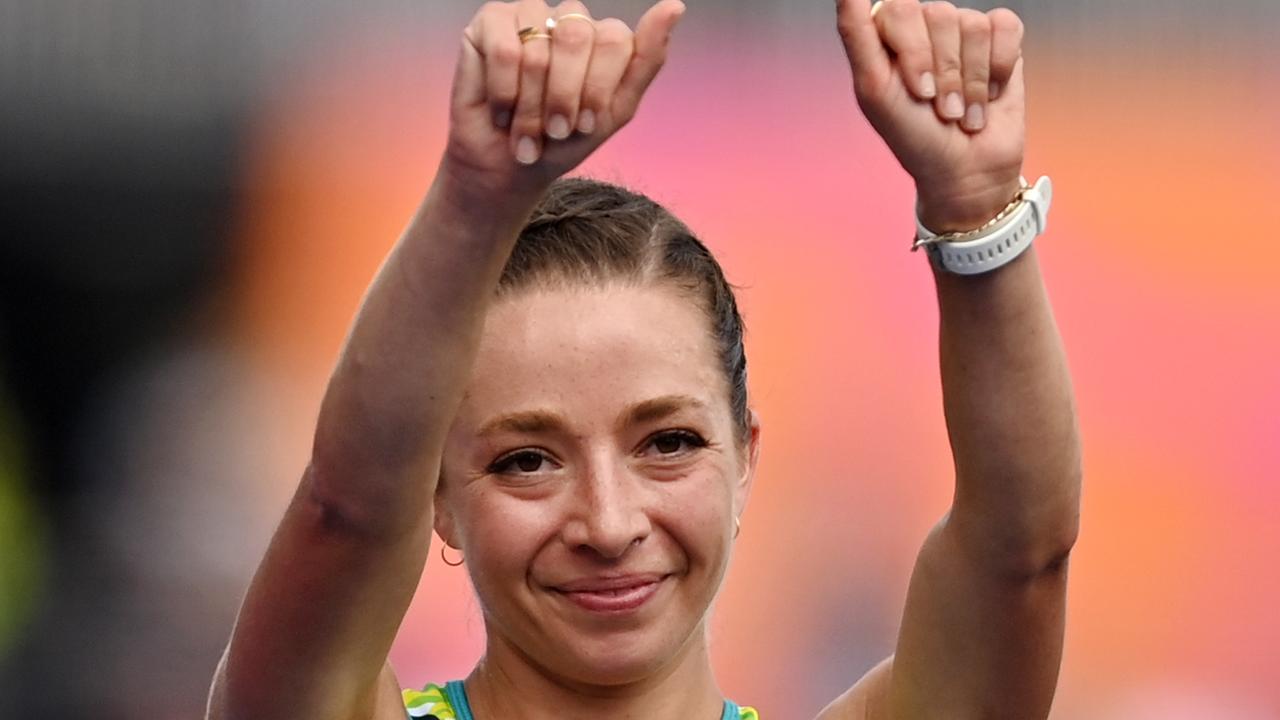 Jemima Montag of Team Australia celebrates after wining the gold