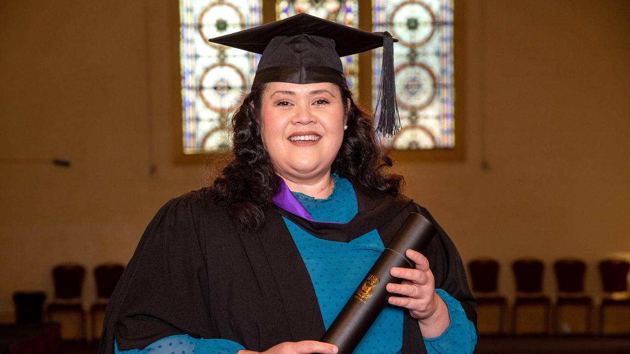 Dr Judith Esmay Ah Leong, from Samoa graduated from UniSQ with her fourth academic degree, a Master of Laws. UniSQ graduation ceremony at Empire Theatre. Wednesday, June 28, 2023