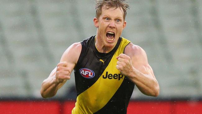 Jack Riewoldt celebrates Richmond’s win over West Coast.