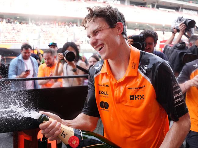 First place McLaren's Oscar Piastri celebrates with the team after the race at the Circuit de Barcelona-Catalunya, Spain. Picture date: Sunday June 1, 2025. (Photo by Bradley Collyer/PA Images via Getty Images)