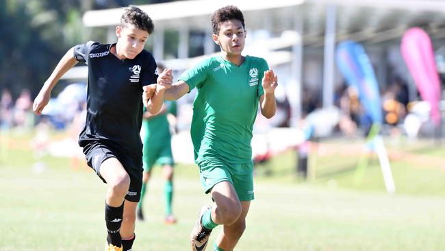 Football Queensland Community Cup carnival, Maroochydore. U13 boys, Sunshine Coast V Metro North. Picture: Patrick Woods.