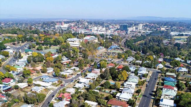 Aerial view of Ipswich looking west from East Ipswich with the CBD in the background. Picture: Rob Williams