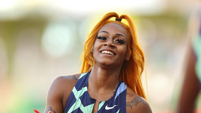 EUGENE, OREGON - JUNE 19: Sha'Carri Richardson looks on after winning the Women's 100 Meter final on day 2 of the 2020 U.S. Olympic Track &amp; Field Team Trials at Hayward Field on June 19, 2021 in Eugene, Oregon. (Photo by Patrick Smith/Getty Images)