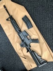 A replica M16 assault rifle allegedly found during a police raid. Picture: supplied