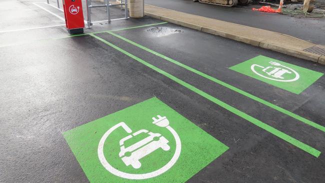 Electric car charging parking spots at a Coles carpark.