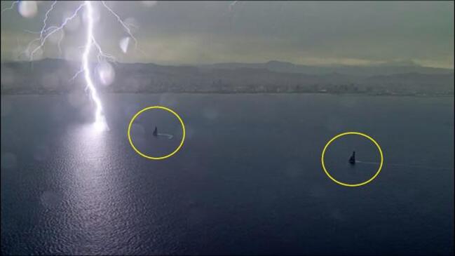 Insane moment lightning nearly hits boat