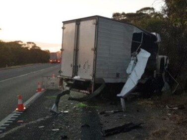 Police and emergency services attended the scene of a serious crash near Coonalpyn overnight.Just before 2.30am, police and emergency responded to the Dukes Highway, 3km east of Coonalpyn after reports of two trucks colliding.The male driver of one of the trucks was taken to the Royal Adelaide Hospital with non-life-threatening injuries.The other driver was not physically injured.. Picture: SA POLICE