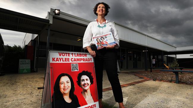 Labor’s Kaylee Campradt outside her local election booth at Palm Beach. Picture: Scott Powick.