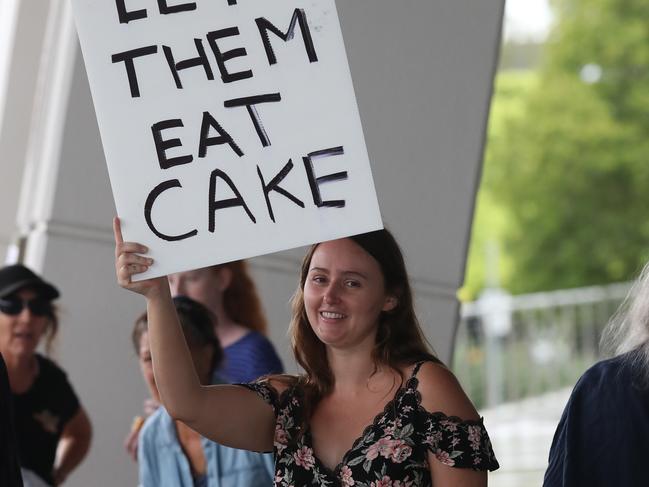 ‘Let them eat cake’: Worker leads protest as Premier hosts update