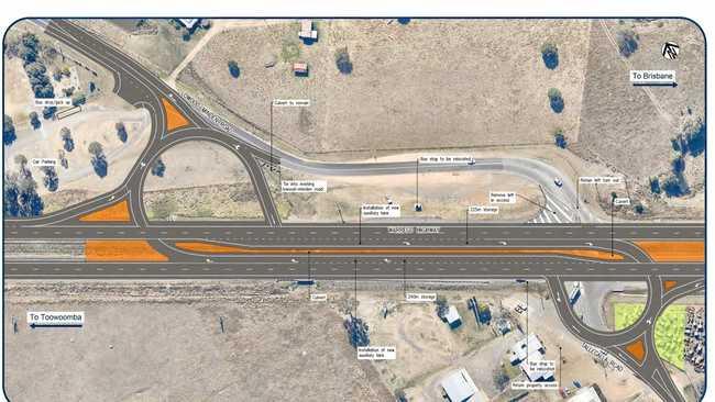 Tallegalla Road/Lowood-Minden Road Warrego Highway interchange concept plan. Picture: Contributed