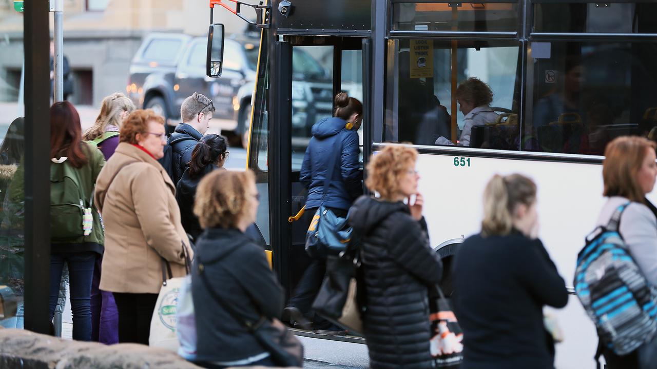 People catching a bus on Macquarie Street in Hobart. Picture: SAM ROSEWARNE