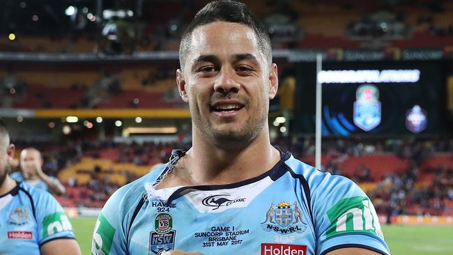 Jarryd Hayne celebrates NSW’s Origin I victory over Queensland.