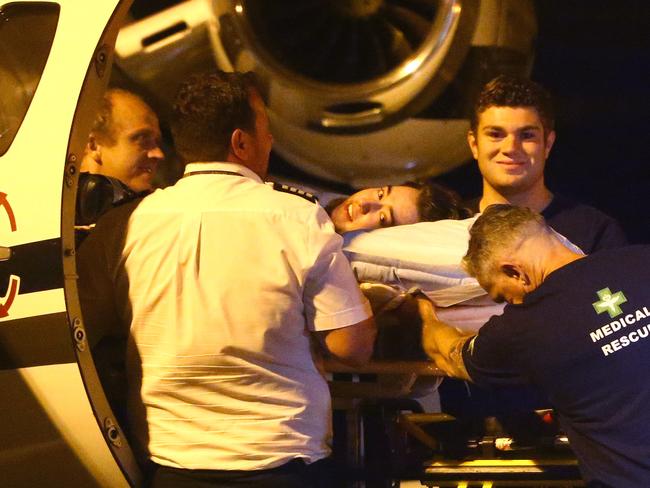 Australian Alex Shorey arrives back in Australia on a Medical extraction flight from Taipei. Picture: David Clark